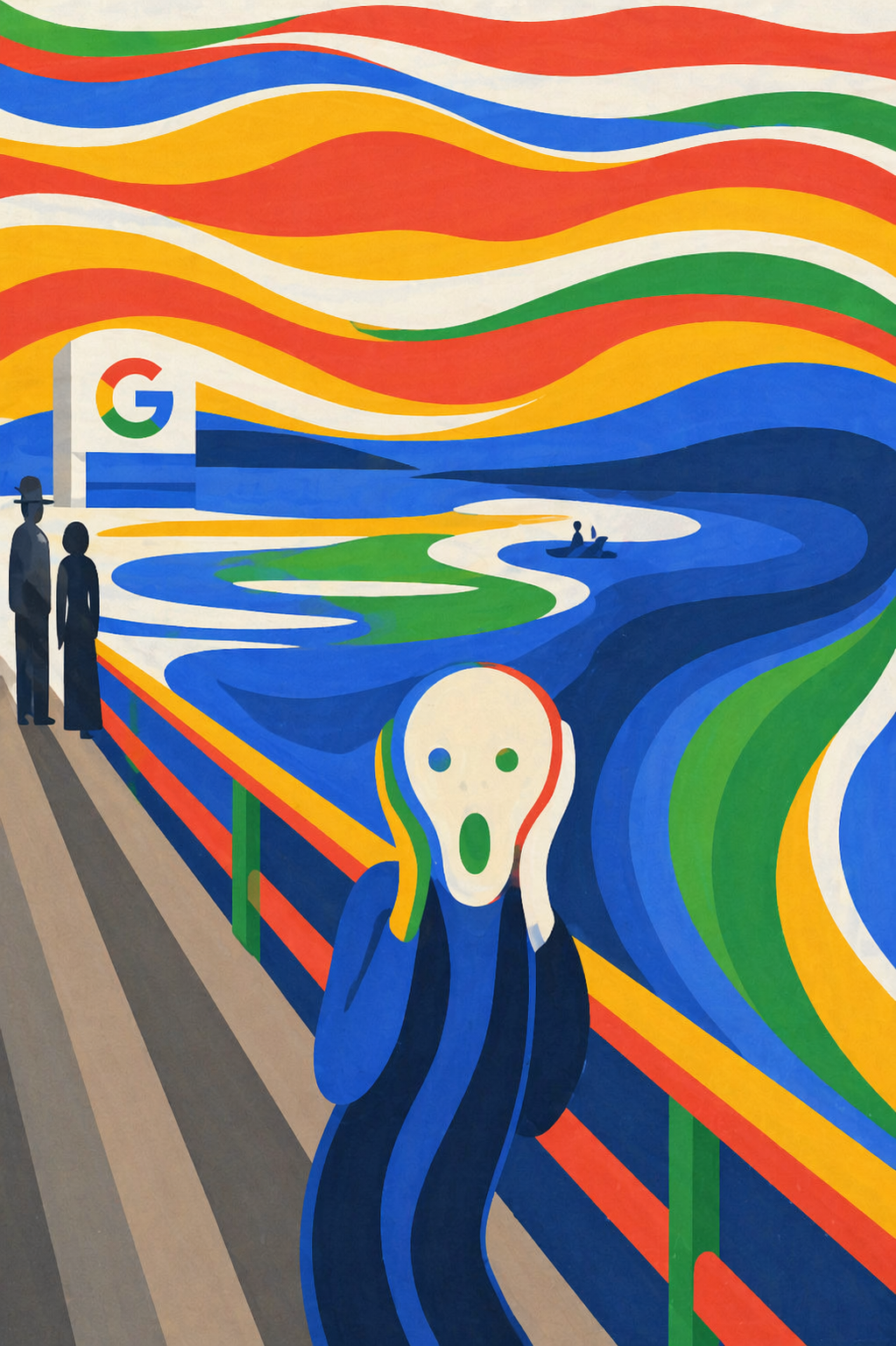 Stylized version of The Scream in Google-inspired colors representing frustration with Google Business Profile suspensions